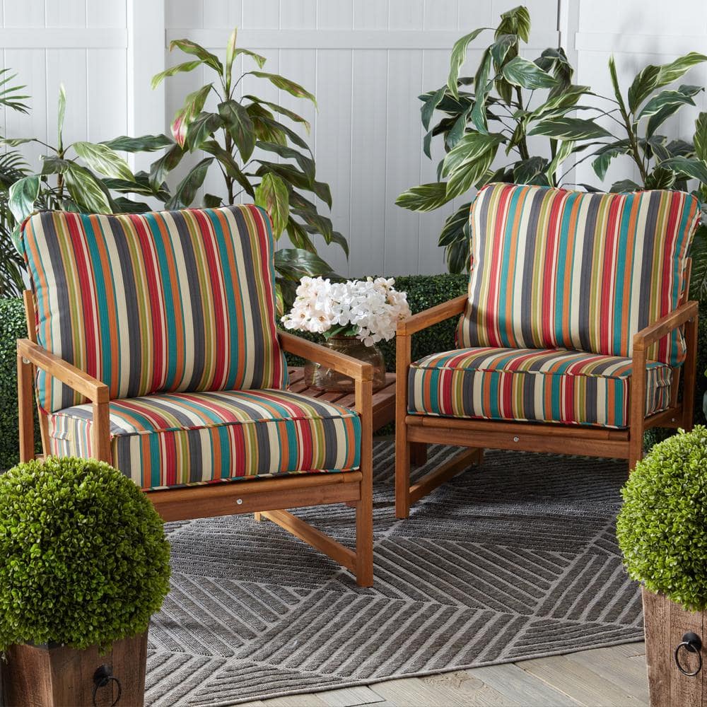 Sunset Stripe Polyester Outdoor Lounge Chair Cushion Set