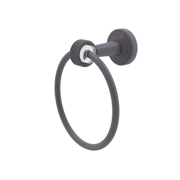 Allied Brass Pacific Beach Wall Mounted Towel Ring with Groovy Accents in Matte Gray