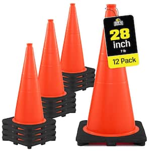 28 in, Orange Traffic Cone, 12-Pk, Safety Cones W/7 lb. Base