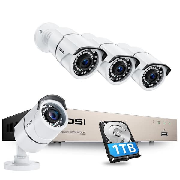 ZOSI 8-Channel 5MP POE 1TB NVR Security Camera System with 4 Wired Bullet Cameras