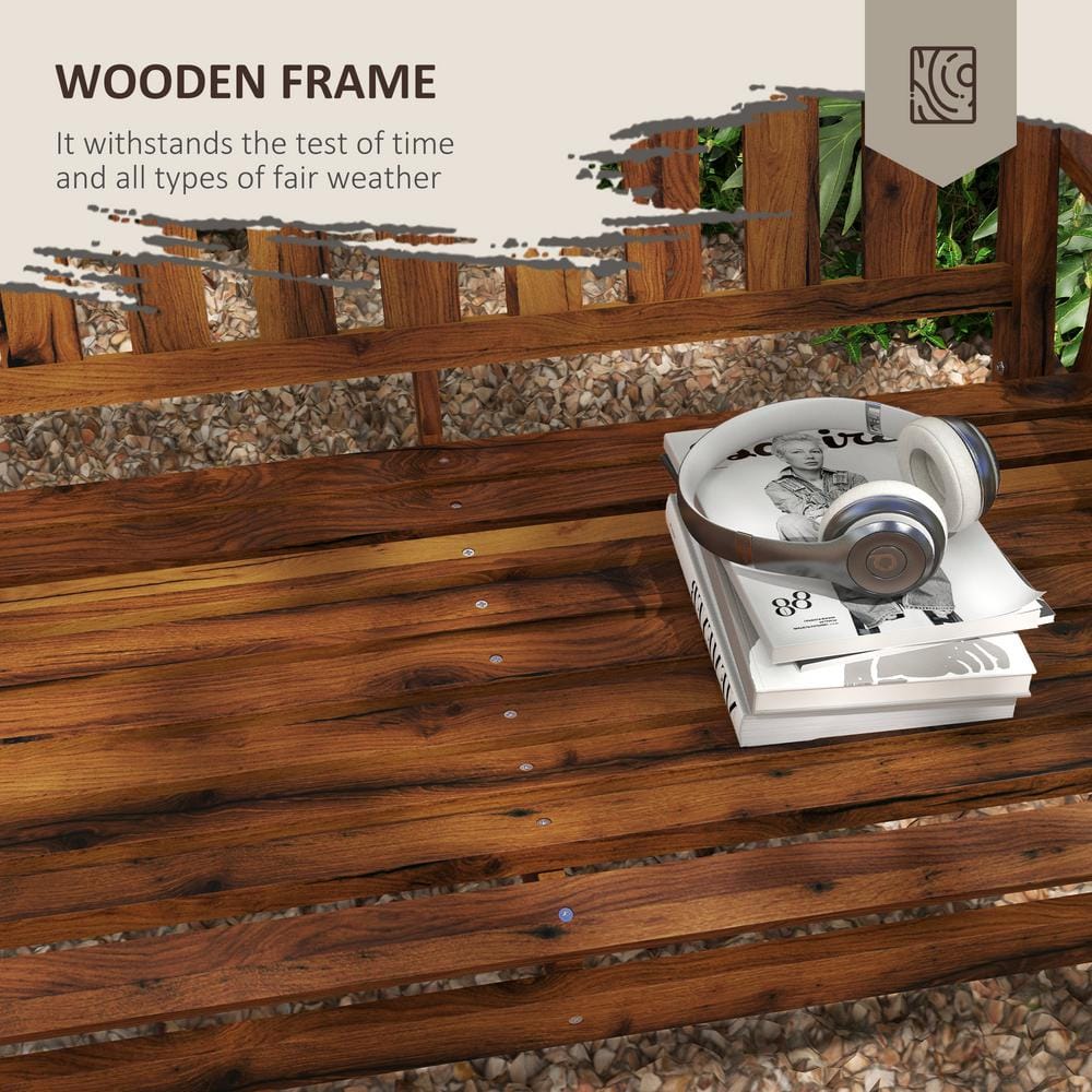 Outsunny Carbonized Fir Wood 2-Person Garden Bench with Cupholders