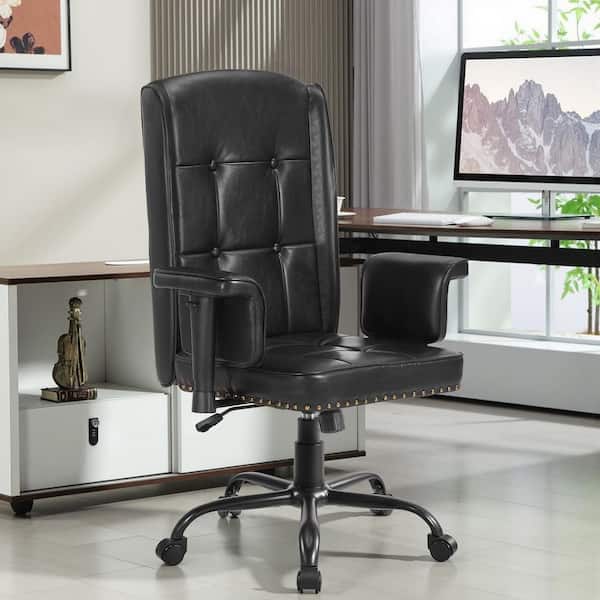 High Back Office Chair Faux Leather Wheels Task Chair in Black Style 3 with Adjustable Armrests-Swivel Desk Chair