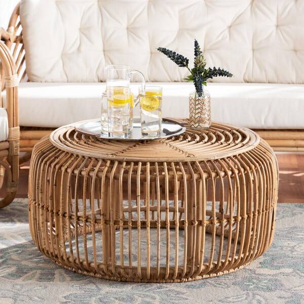 woven cane coffee table