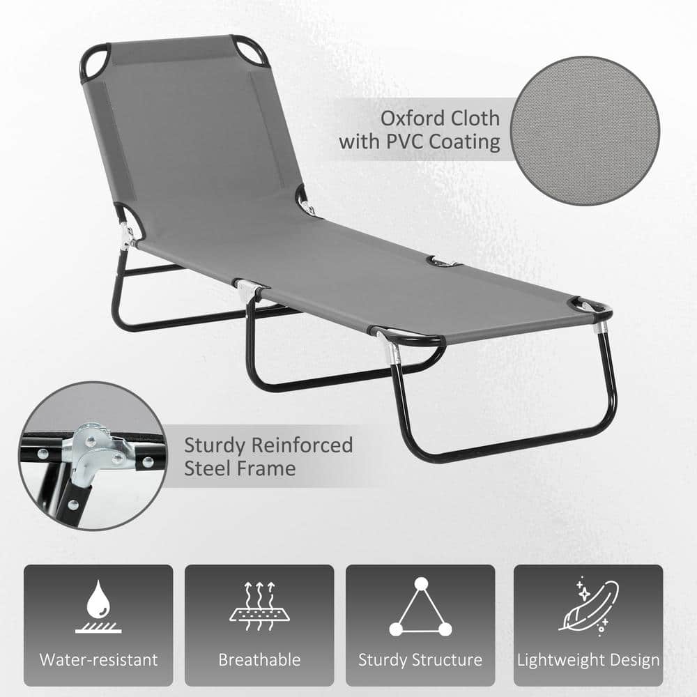 Gray Steel Frame Folding Outdoor Chaise Lounge Set