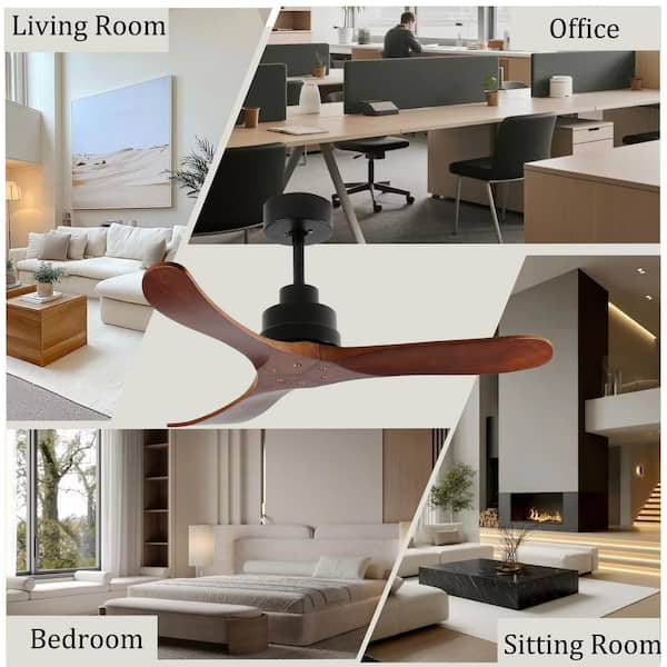 42 in. Black Solid Wood Downrod Mount Standard Ceiling Fan without Light, Remote Control, 6-Speed Reversible DC Motor