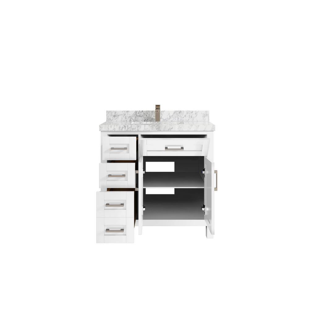 Cambridge 36" White Single Sink Vanity with Carrara Marble Top