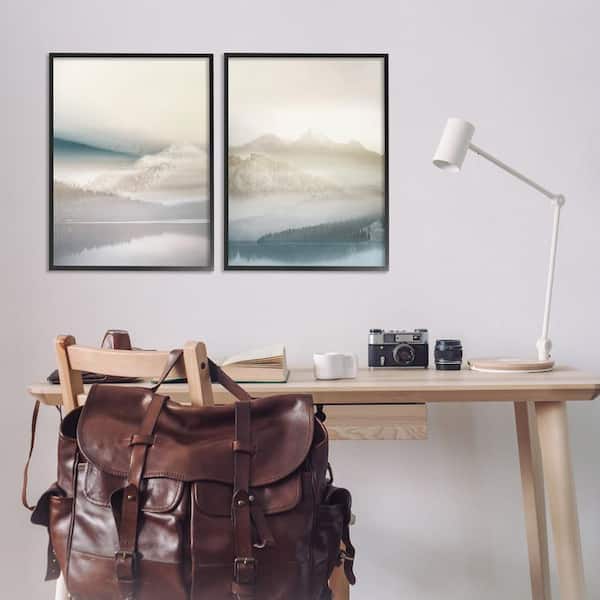 Mountain Peaks and Neutral Lake by Gemma Bardot 2 Piece Black Framed Nature Giclee Art Print 30 in. x 20 in.