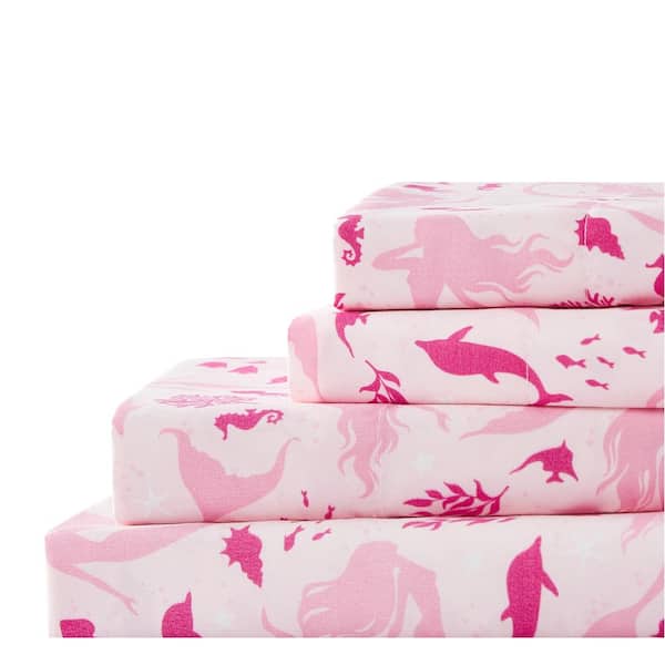 Harper Lane Pretty 4-Piece in Pink Mermaid Microfiber Full Sheet Set
