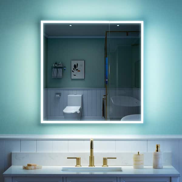 30 in. W x 30 in. H Rectangular Aluminum Recessed/Surface Mount LED Medicine Cabinet with Mirror, 3x Magnifying Mirror