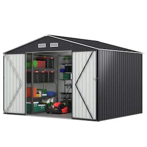 10 ft. W x 8 ft. D Outdoor Storage Metal Shed Building Garden Tool Shed with Lockable Doors, Dark Gray (80 sq. ft.)