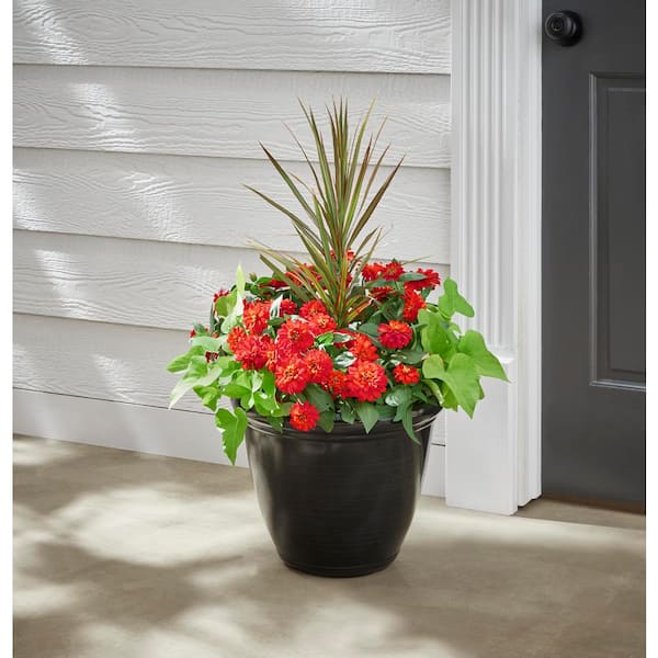4 Pack) 6-inch Indoor/Outdoor Resin Flower Planter, Black Pots for