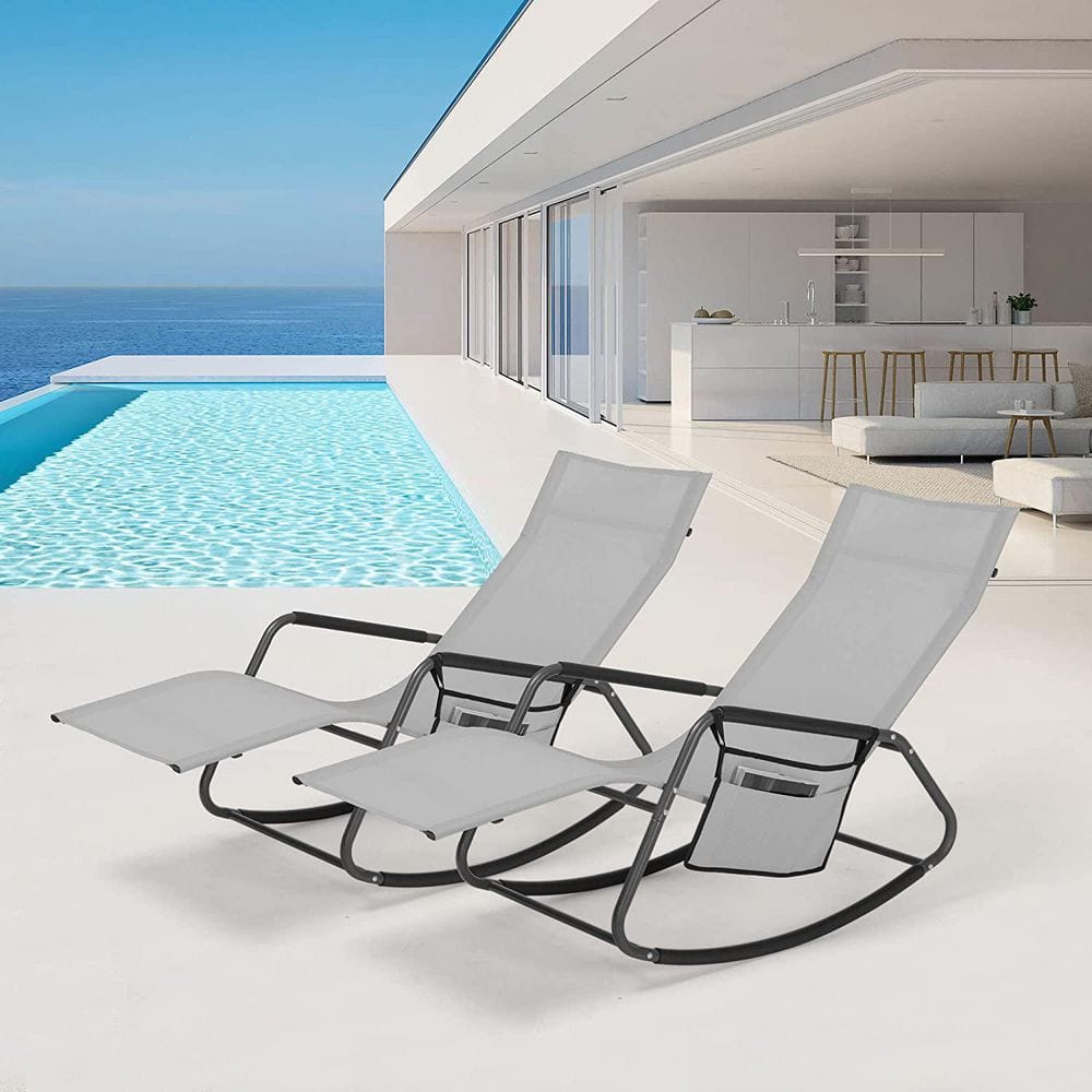 Fabric Metal Lounge Chairs with Side Pocket for Patio, Lawn, Pool ...