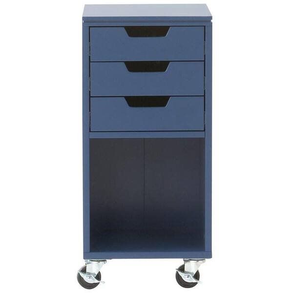 Home Decorators Collection Avery 13 in. W 3-Drawer MDF Single Bin Mobile Cart in Sapphire