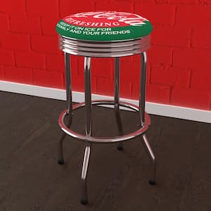 Coca-Cola Ice Cold Bottle 29 in. Green Backless Metal Bar Stool with Vinyl Seat