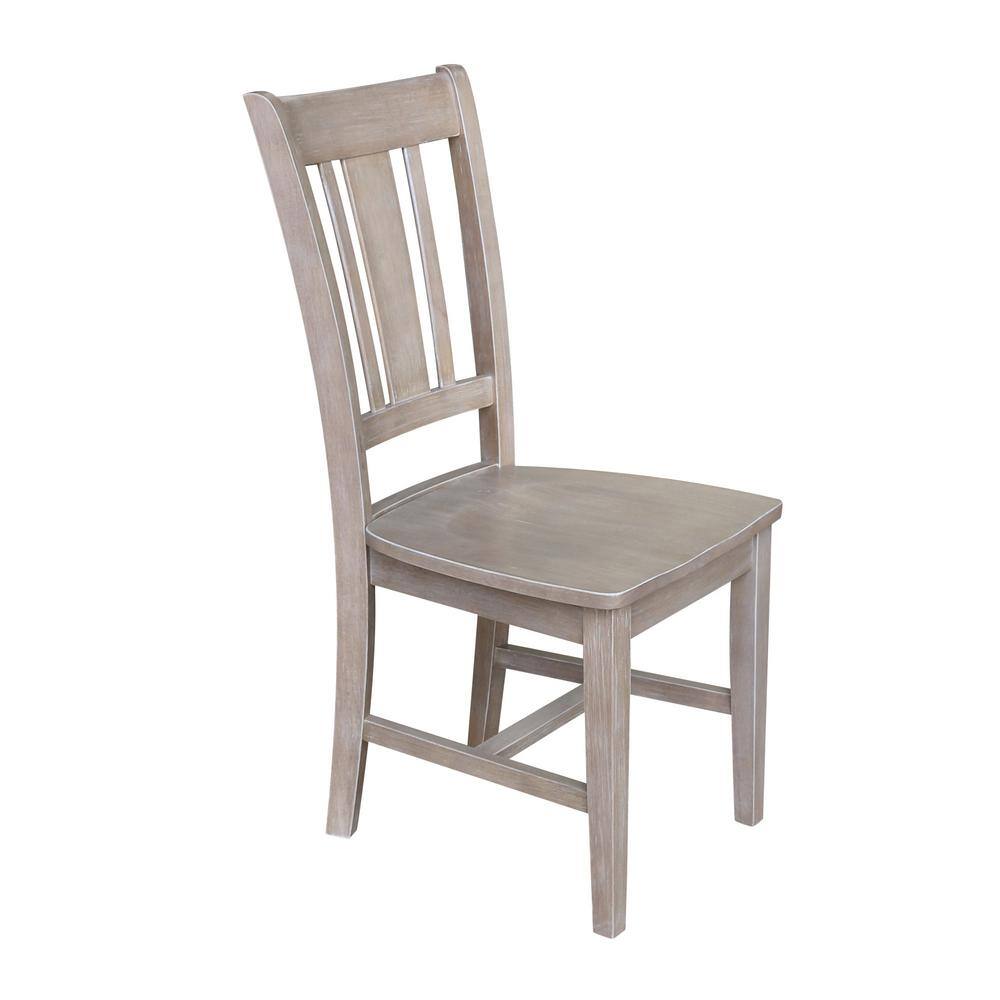 Set of 2 Washed Gray High Back Wood Dining Chairs
