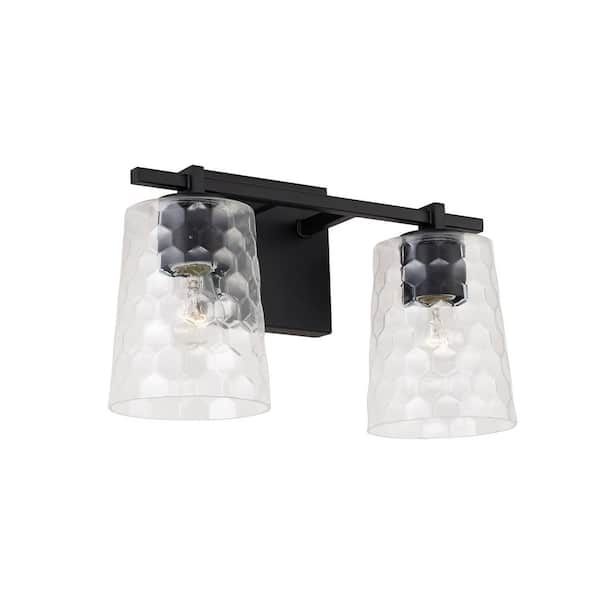 Capital Lighting Fixture Company Burke 14.5 in. W x 8.5 in. H x 6 in. E 2-Light Matte Black Vanity Light with Clear Honeycomb Glass