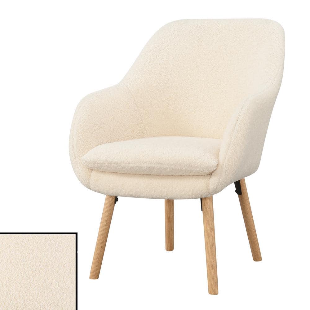 Sherpa Crème Cozy Accent Chair with Solid Red Oak Legs