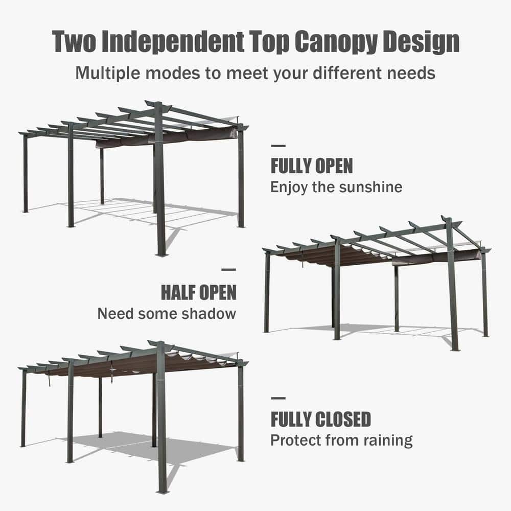 11x20 ft Dark Gray Aluminum Patio Pergola with Retractable Canopy