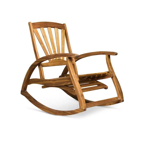 Unbranded Wood Outdoor Rocking Chair with Retractable Footrest