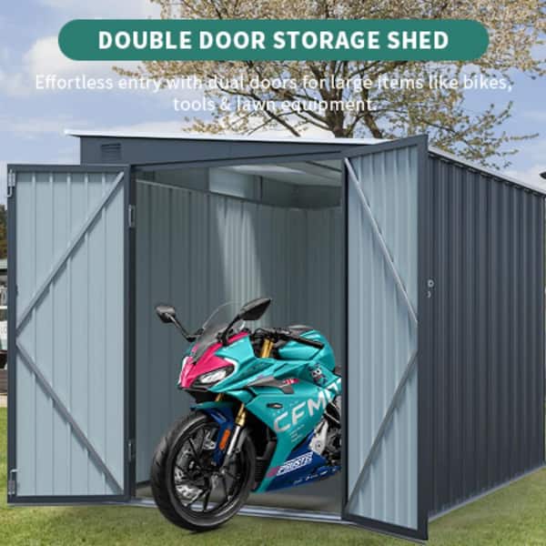 Lycvki 8 ft. W x 6 ft. D Carbon Black Metal Shed with Lockable