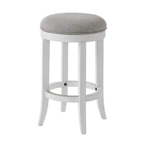 New Ridge Home Goods Avery 25 in. Whitewashed Frame Counter-Height Wood Backless Barstool with Grey Swivel Seat