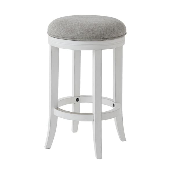 NewRidge Home Goods Avery 26 in. White Backless Wood Swivel Counter Stool with Upholstered Gray Seat 1 Stool NR1048FC 06AW The Home Depot