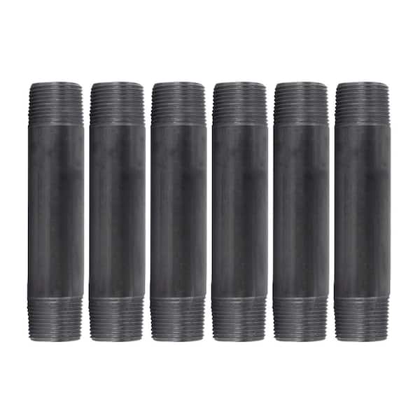 PIPE DECOR 1 in. x 6 in. Black Industrial Steel Grey Plumbing Nipple (6-Pack)