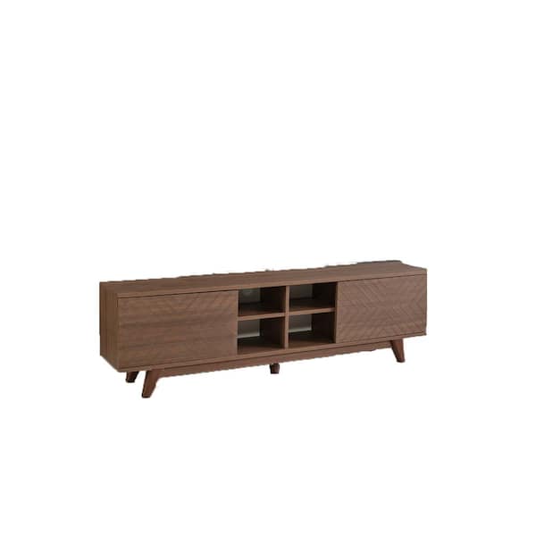 STICKON 67 in. W Walnut TV Stand with 0-Drawers Fits TV's up to 65 in. with 2 Doors