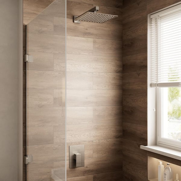 Crozet 1-Spray 1.8 GPM 10 in. Wall Mount Fixed Shower Head Shower Faucet with Pressure Balance in Brushed Nickel