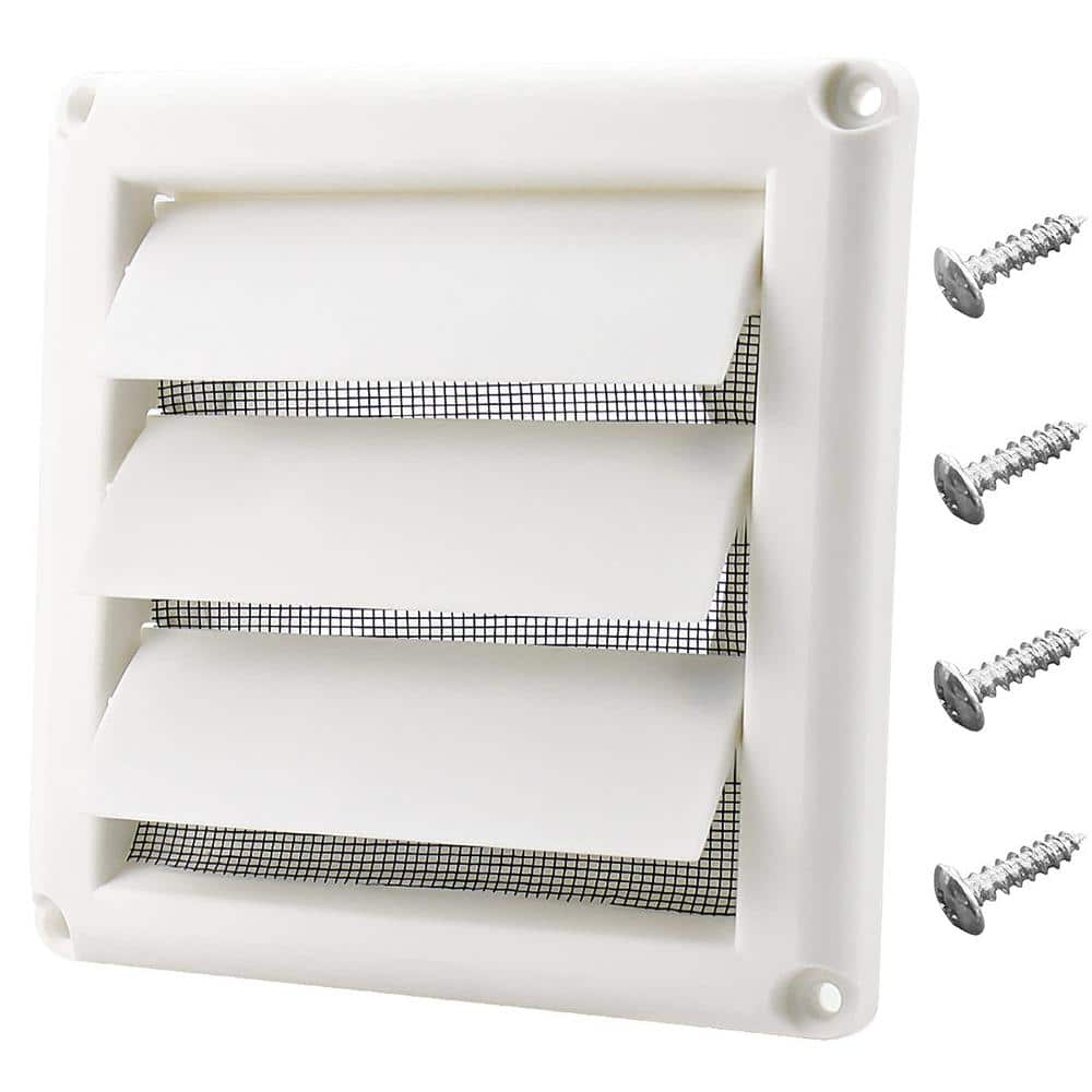 4 in. Plastic Square Dryer Vent Cover, 7 in. x 7 in. White Louvered Vent Co