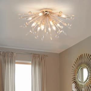 31.5 in. 12-Light Gold Sputnik Firework Crystal Flush Mount Ceiling Light