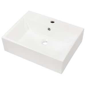 White Ceramic Rectangle Vessel Sink with Overflow