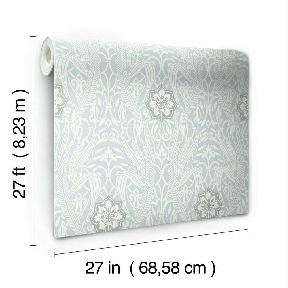 Gatsby Blue Damask Pre-pasted Removable Wallpaper