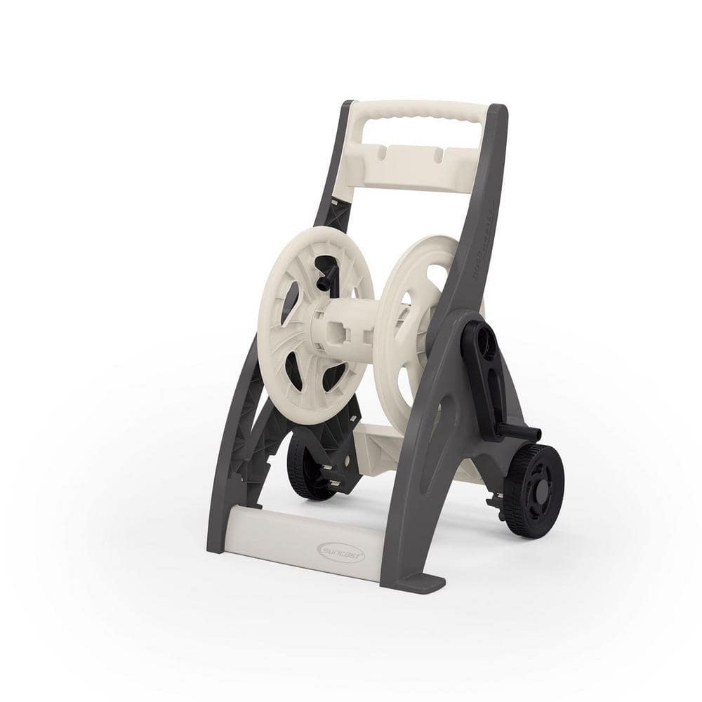 Gray and Off-White Wheeled Resin Hose Reel Cart