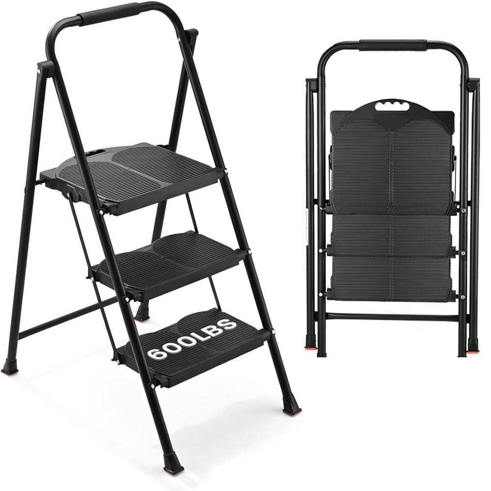 3.5 ft. Reach 3-Step Heavy Duty Sturdy Steel Folding Step Stool