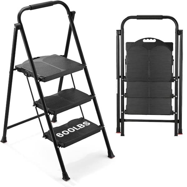 3.5 ft. Reach 3-Step Heavy Duty Sturdy Steel Folding Step Stool