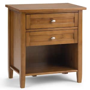 Warm Shaker 24 in. Wide 2-Drawer Light Golden Brown Solid Wood Transitional Bedside Nightstand Table