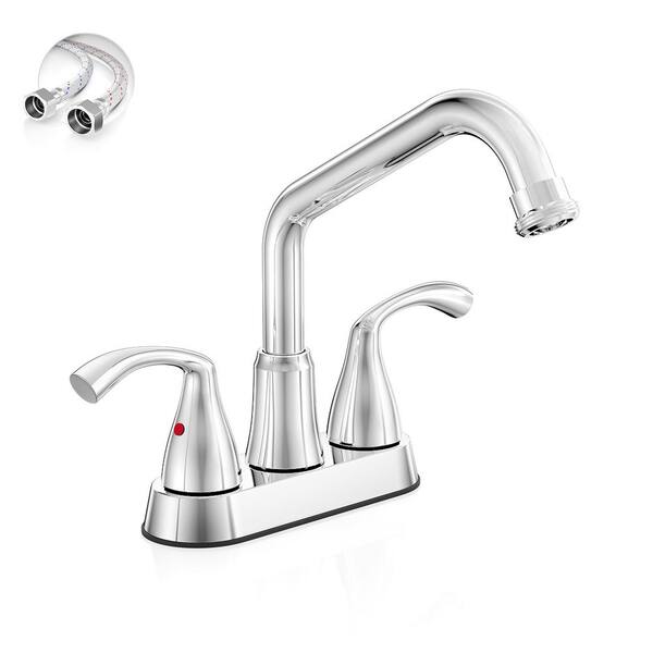 Chrome Swivel Long Spout Bathroom Laundry Utility Sink Faucet with Garden House Threaded End-4 Inch Centerset