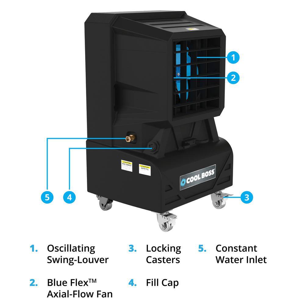 Cool Boss Black Industrial Portable Evaporative Cooler with 15.6 Gallon Reservoir