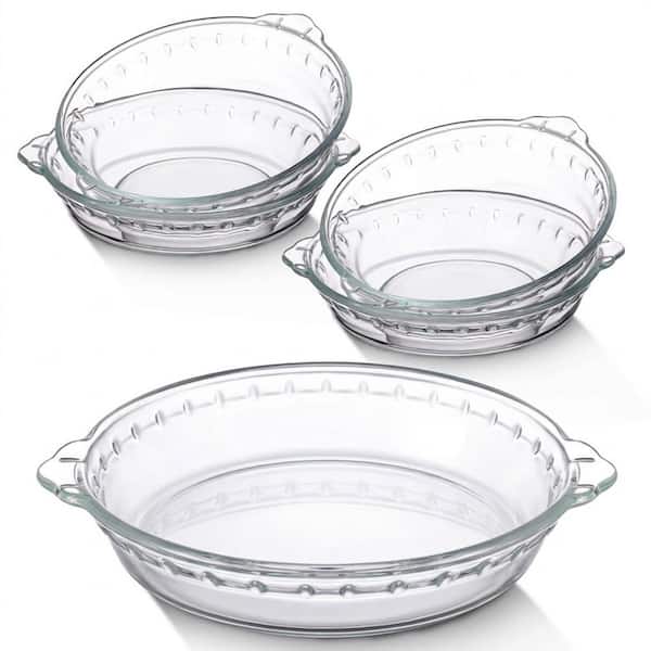 4 Pack Round Glass Pie Dish Set Clear Glass Pie Plates with Handles Versatile Baking Pan for Pies Desserts Snacks