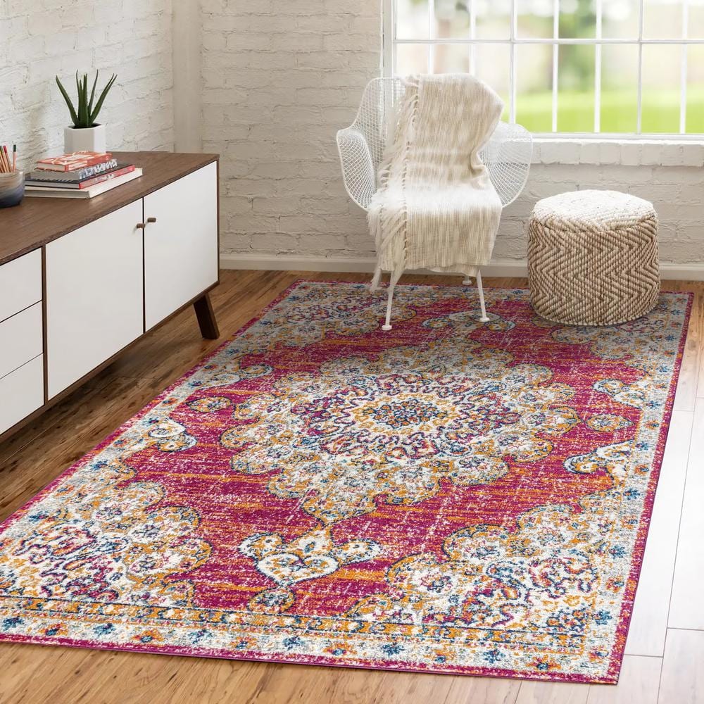 JONATHAN Y Bohemian Flair Boho Vintage Medallion Pink/Cream 4 ft. x 6 ...
