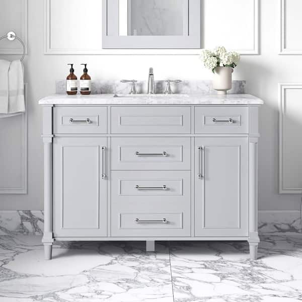Aberdeen 48 in. Single Sink Freestanding Dove Gray Bath Vanity with Carrara Marble Top (Assembled)