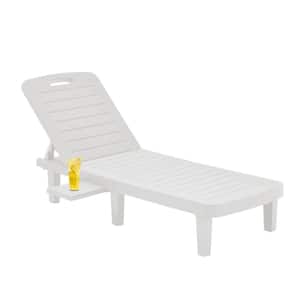 Reclining and Adjustable Backrest Lounge Chair White Plastic Outdoor Lounge Chair with Side Tray