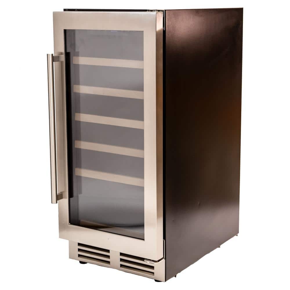 28-Bottle Black and Stainless Steel Freestanding Wine Cooler with LED Lighting