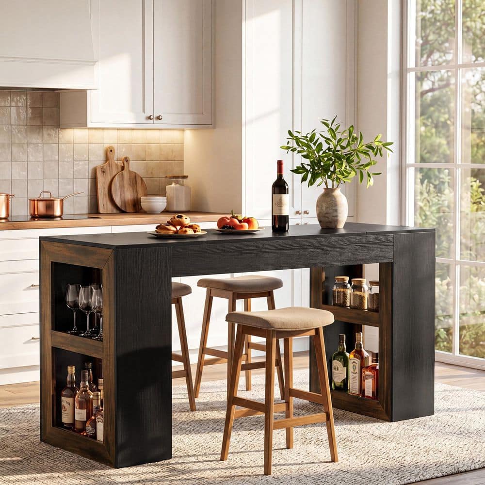 BYBLIGHT Kearsten 35.43 in. H Black and Brown Rectangle Bar Table