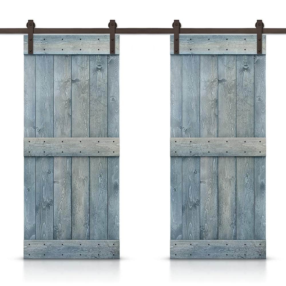 Mid-Bar 68 in. x 84 in. Denim Blue Stained DIY Solid Pine Wood Interior Double Sliding Barn Door with Hardware Kit price history on PriceWatchPro