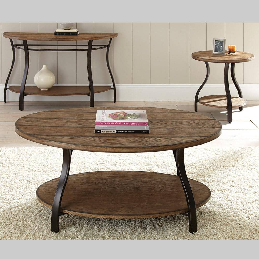 Denise Light Oak and Metal Oval Coffee Table with Shelf