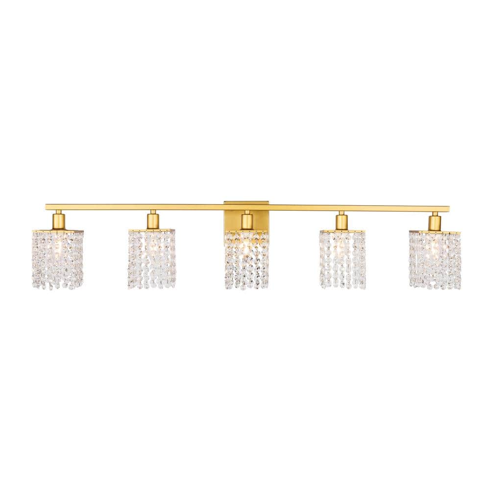 Timeless Home Paige 42 in. W x 8.4 in. H 5-Light Brass and Clear Crystals W