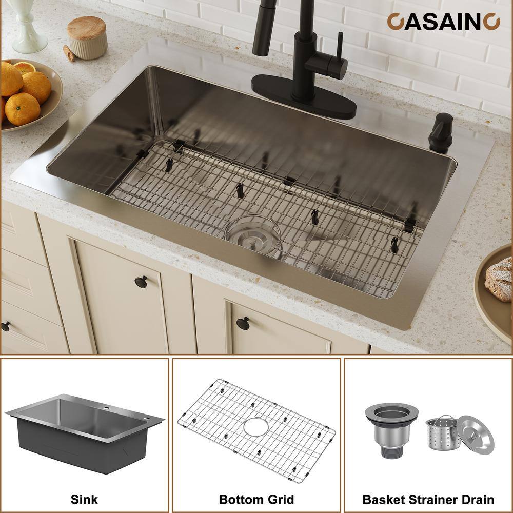 33'' Stainless Steel Drop-In Single Bowl Kitchen Sink