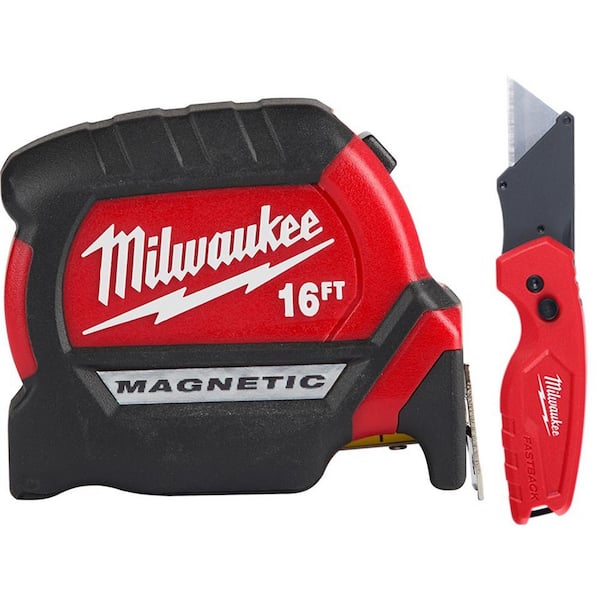 Milwaukee 16 ft. x 1 in. Compact Magnetic Tape Measure with 15 ft. Reach and FASTBACK Compact Folding Utility Knife